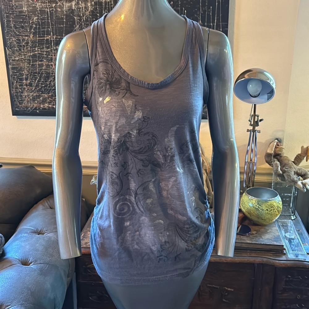 East Way Slub Knit Racerback Tank with Rose Design